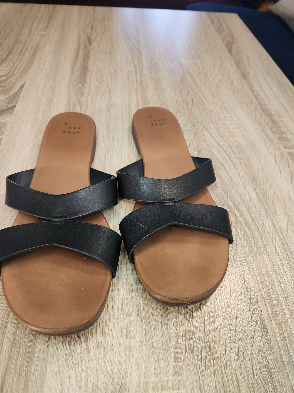 a new day Black Double-Strap Slide Mules